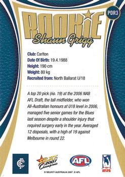 2007 Select AFL Champions Signature Series - Predictor Draft Rookies #PRC3 Shaun Grigg Back